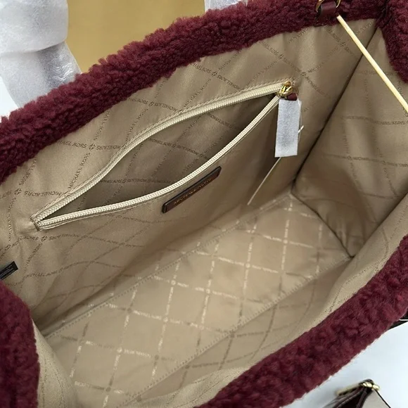 Michael Kors Medium SHEARLING MIRELLA ToteShoulder Bag Sherpa Oxblood NWT